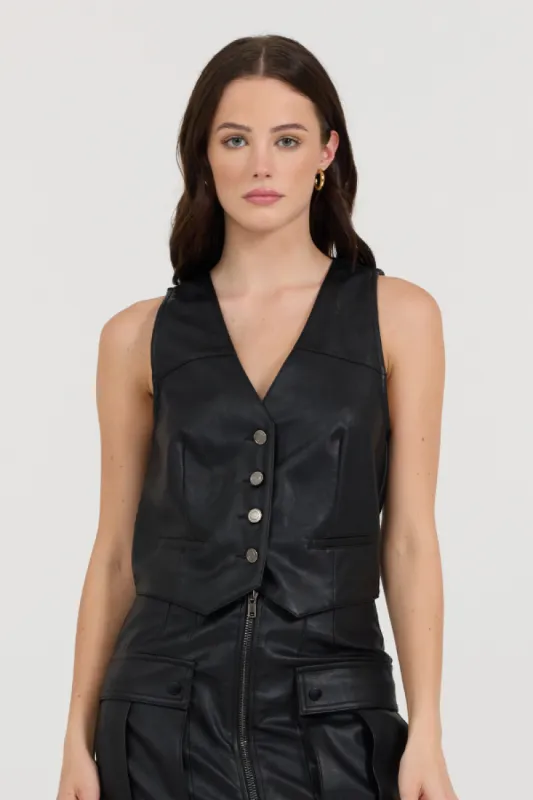 Black Leather Button Front Vest sold by Vintage Havana
