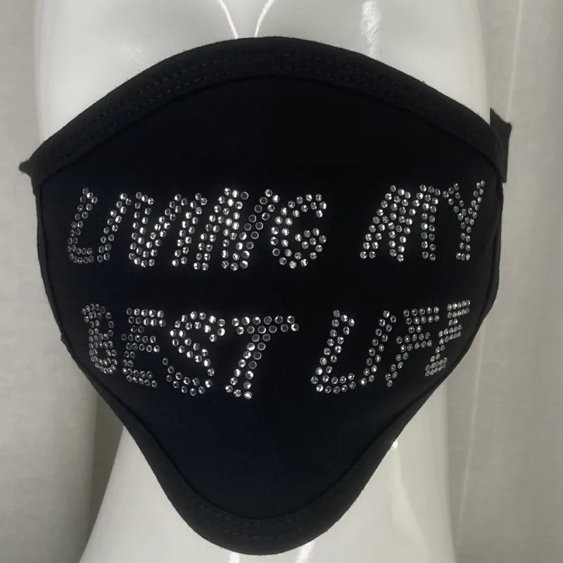 Fashion Mask Living My Best Life (Rhinestones) In Stock sold by Boughie Curves