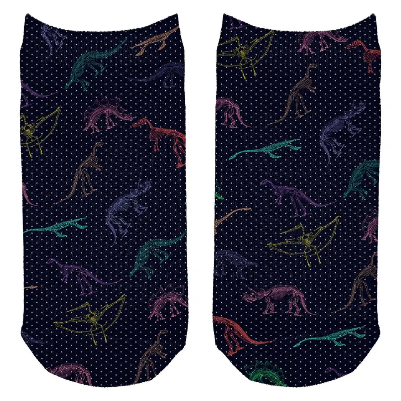Dino Dinosaur Color Pattern Cute All Over Adult Ankle Socks sold by Old Glory