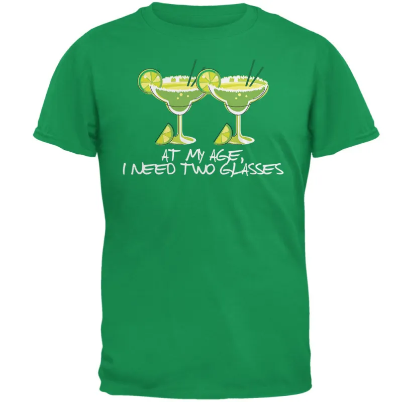 Cinco de Mayo - At My Age, I Need Two Glasses Irish Green Adult T-Shirt sold by Old Glory