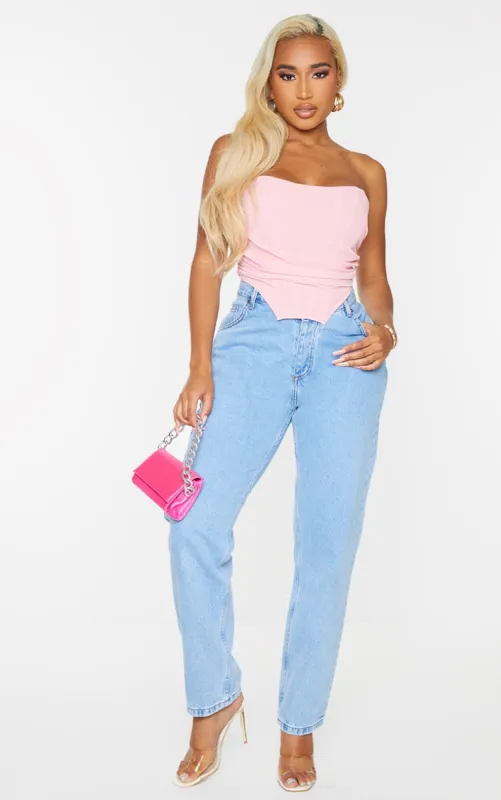 Shape Pink Chiffon Ruched Corset Crop Top sold by Pretty Little Thing