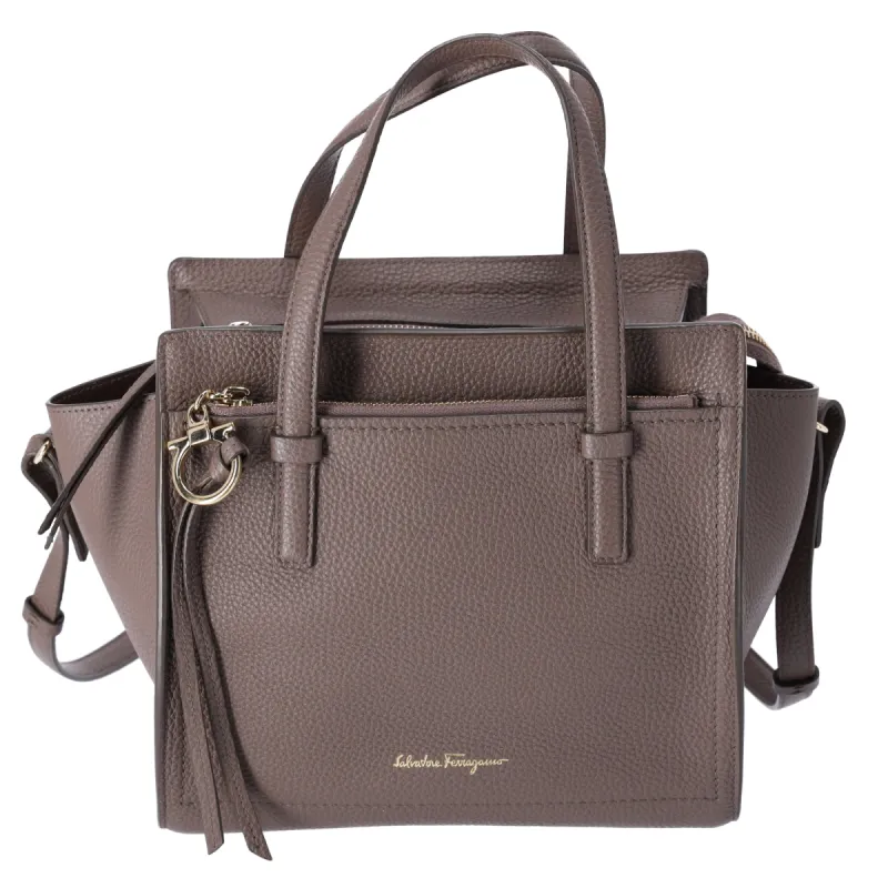 Salvatore Ferragamo Amy Handbag Gray Beige Leather Small Crossbody sold by Gaby's Bags