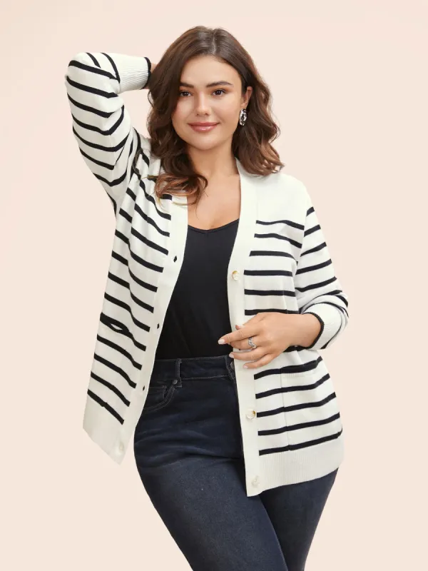 Supersoft Essentials Striped Button Up Cardigan sold by Bloomchic