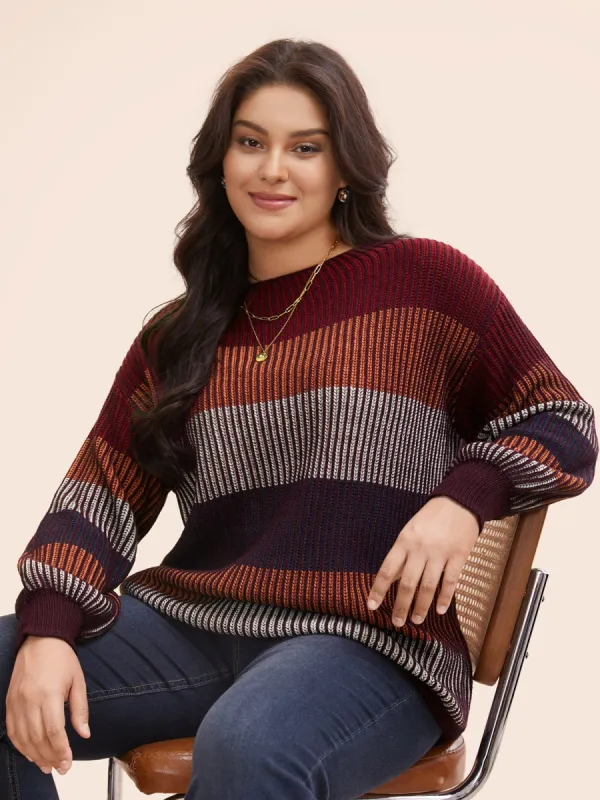 Textured Striped Contrast Patchwork Pullover sold by Bloomchic
