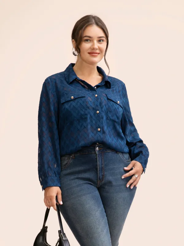 Shirt Collar Textured Mesh Flap Detail Blouse sold by Bloomchic