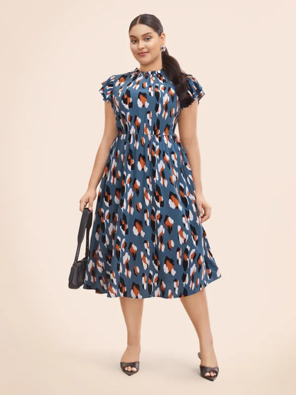 Allover Print Frill Trim Flutter Sleeve Dress sold by Bloomchic