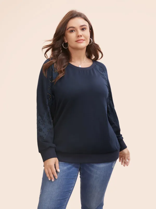 Broderie Anglaise Patchwork Raglan Sleeve Sweatshirt sold by Bloomchic