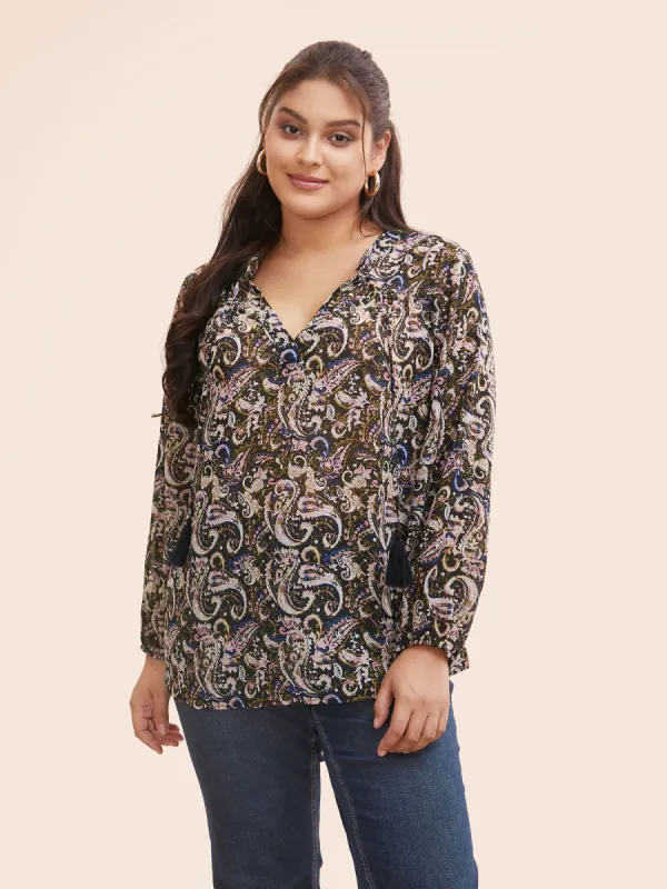 Chiffon Paisley Tassels Tie Knot Blouse sold by Bloomchic