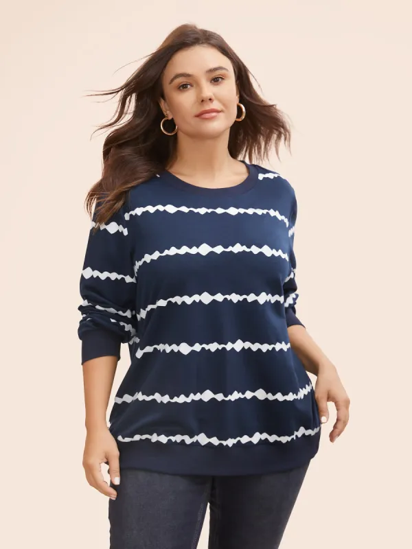 Round Neck Asymmetrical Striped Sweatshirt sold by Bloomchic
