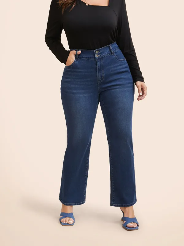 Dark Wash Slanted Pocket Straight Leg Jeans sold by Bloomchic