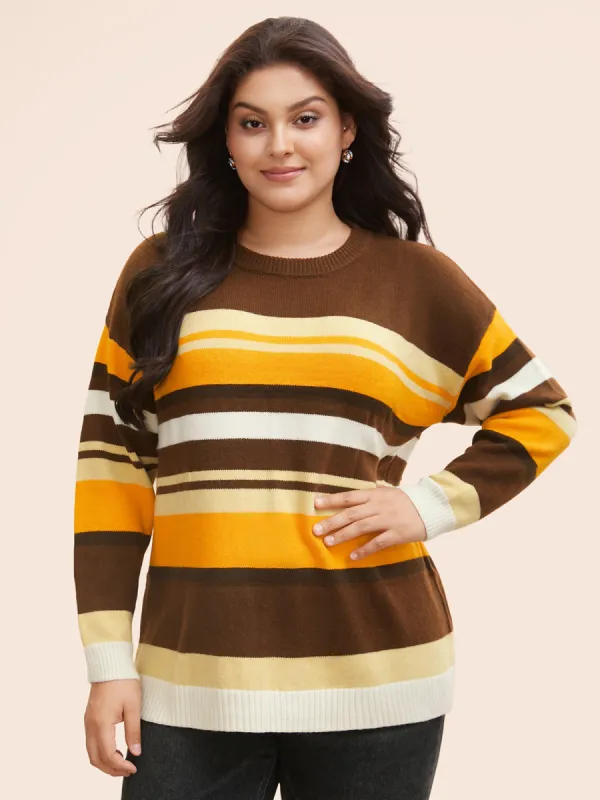 Contrast Striped Drop Shoulder Sleeve Pullover sold by Bloomchic