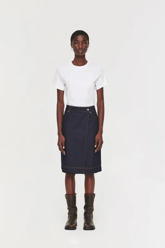 Hazel Knee Length Denim Skirt sold by Aligne