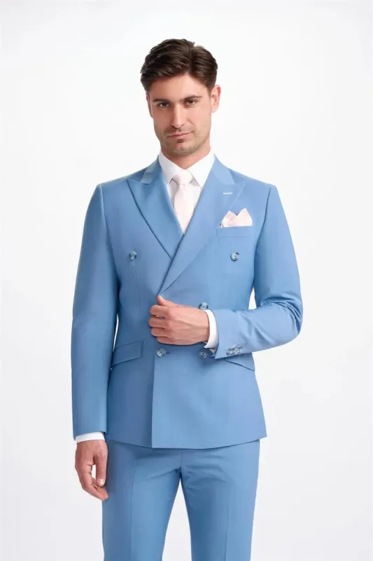 Bond - Men's Sky Blue Double Breasted Blazer sold by Tru Clothing