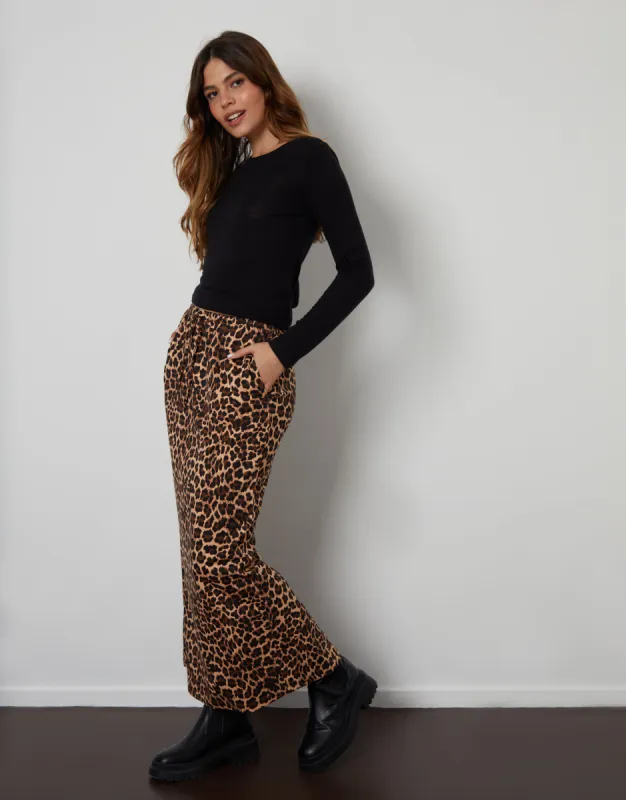 Threadbare Women's Leopard Print Jersey Maxi Skirt with Pockets sold by Threadbare