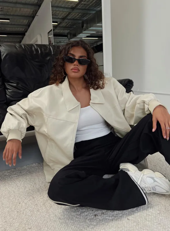 Goldsmith Faux Leather Bomber Jacket Cream sold by Princess Polly