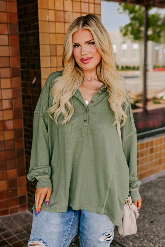 Cafe Cutie Henley Tee in Olive Curves sold by Impressions