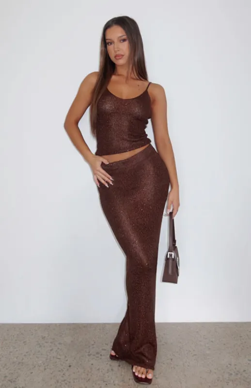 Star Shining Sequin Knit Maxi Skirt Chocolate sold by White Fox Boutique