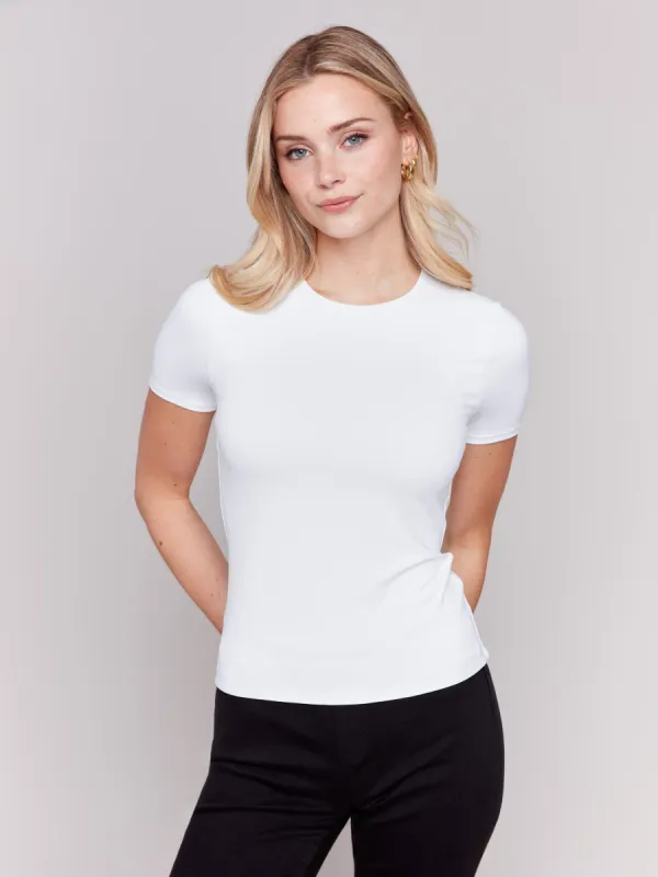Short-Sleeved Super Stretch Top - White sold by Charlie B