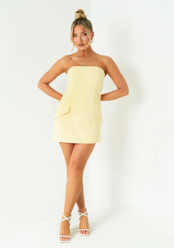 Jasmine Lemon Tailored Bandeau Mini Dress sold by Missy Empire