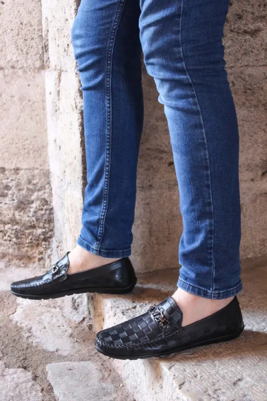 Black Checkered Leather Loafers Wessi sold by Wessi