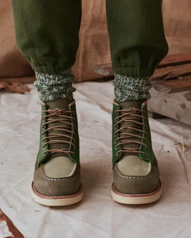 The Red Wing Heritage Boot. -- Army Green Colorblock sold by THE GREAT.