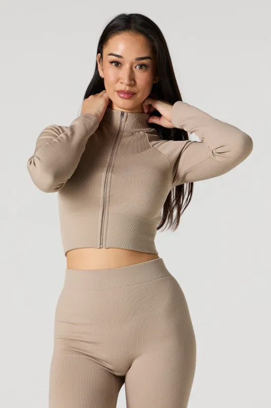 Active Seamless Ribbed Zip-Up Long Sleeve Top sold by Urban Planet