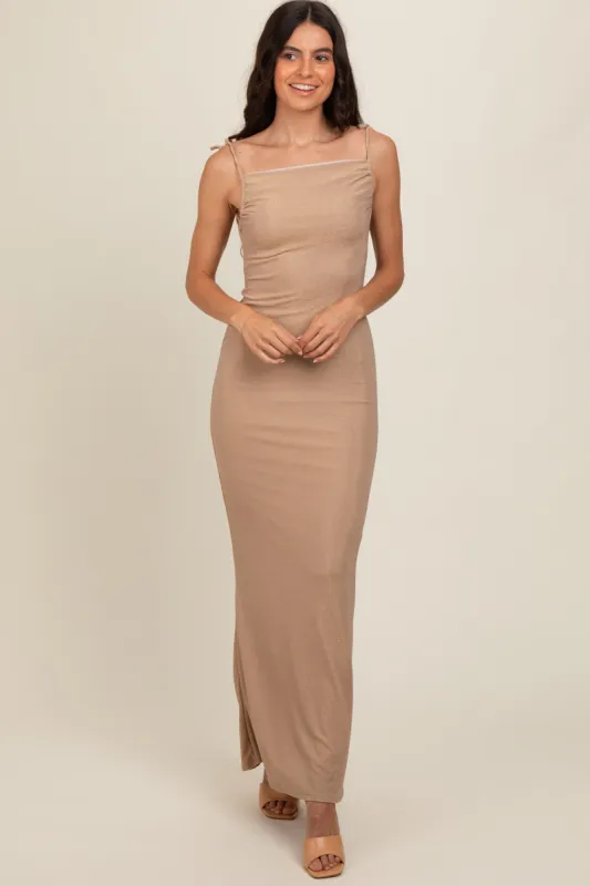 Gold Glitter Shoulder Tie Open Back Maxi Dress sold by Pinkblush