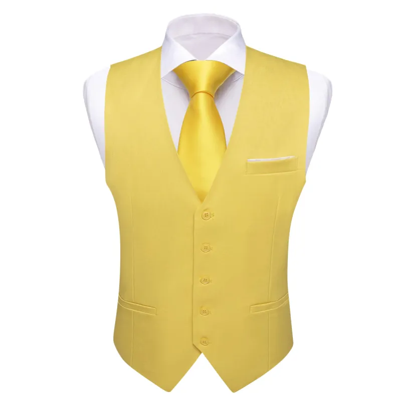 Barry. Wang Wedding Vest Solid Old Gold Yellow Button V-Neck Waistcoat sold by Barrywang