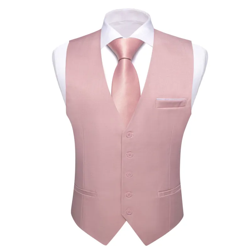 Barry. Wang Wedding Vest Pale Pink Solid Mens Button V-Neck Waistcoat sold by Barrywang