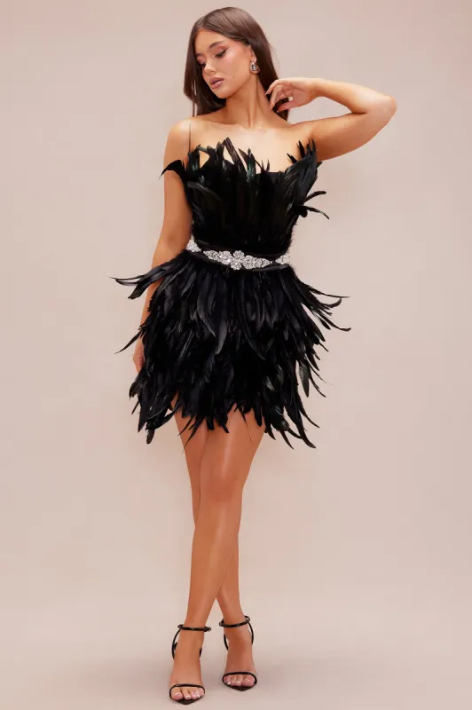 Katia Feather Mini Dress - Black sold by Fashion Nova