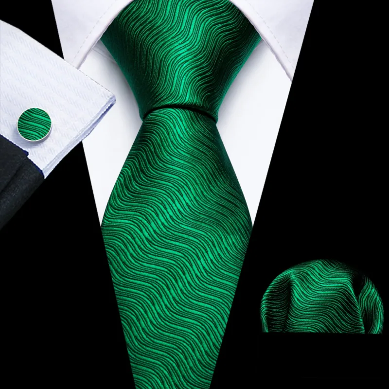 Barry. Wang Dark Green Solid Silk Tie Handkerchief Cufflinks Set sold by Barrywang
