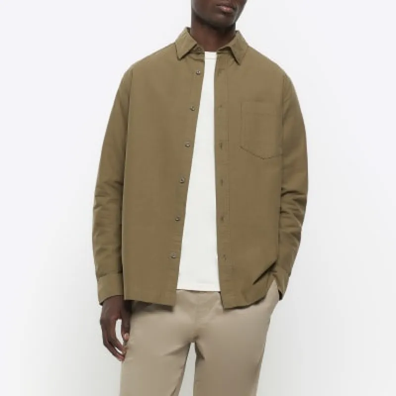 Khaki regular fit long sleeve oxford shirt sold by River Island