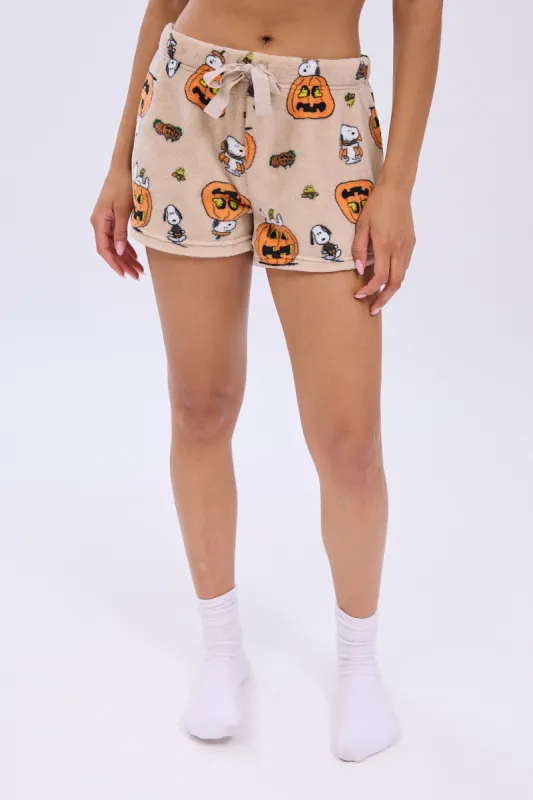 Peanuts Snoopy Pumpkin Printed Plush Pajama Shorts sold by Bluenotes