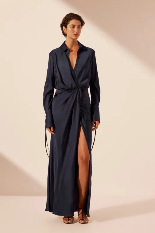 SHAE DRAPED SHIRT MAXI DRESS - AEGEAN BLUE sold by Shona Joy