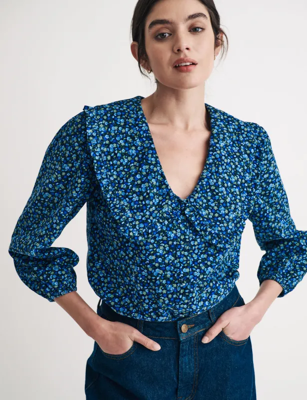 Blue Ditsy Floral Cord Emmie Blouse sold by Nobody's Child