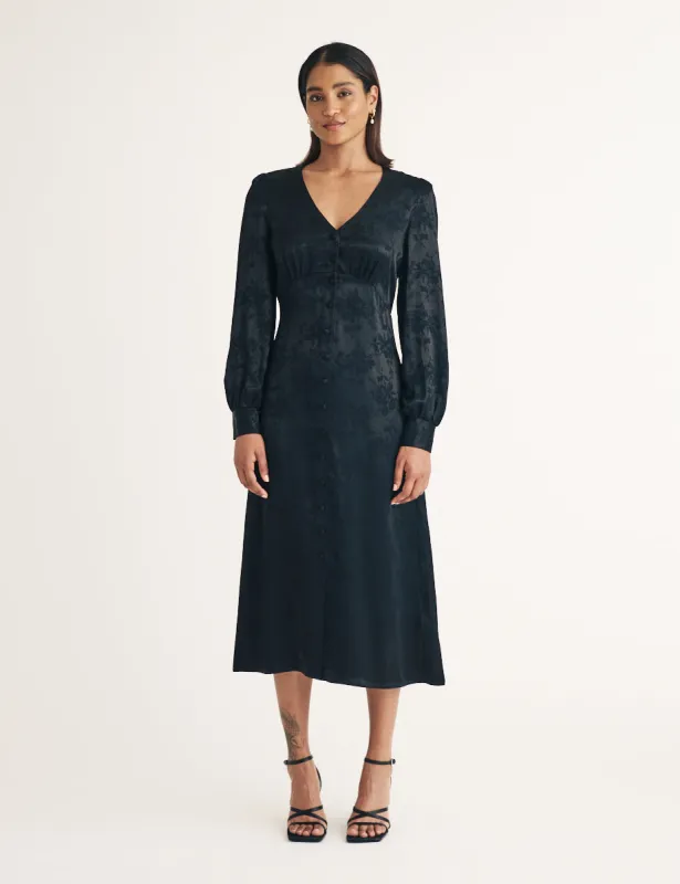 Black Floral Jacquard Tasha Midi Dress sold by Nobody's Child