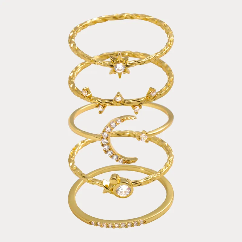 Moon and Star Ring Set sold by Selenichast