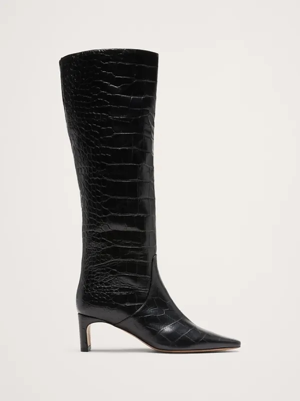 Italian Embossed Leather Mid-Heel Boot sold by Banana Republic