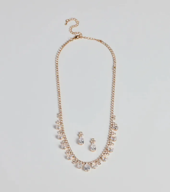 Glitzy Teardrop Rhinestone Necklace And Earrings Set sold by Windsor