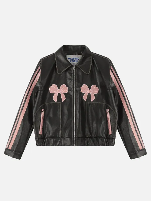 Aelfric Eden Embroidery Bow Faux Leather Jacket sold by Aelfric Eden