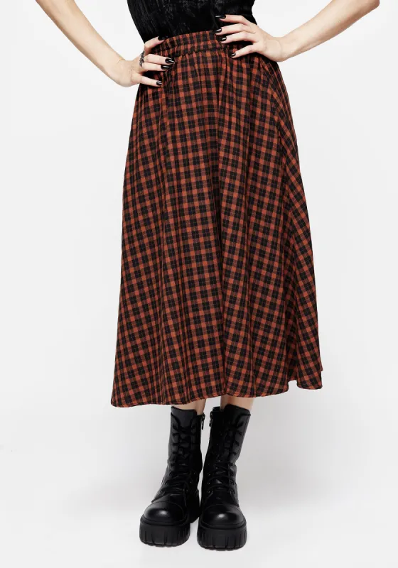 Terra Check Midi Skirt - Orange sold by Disturbia