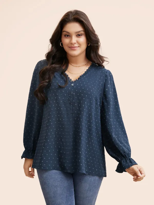 Textured Lace Trim Patchwork Ruffles Blouse sold by Bloomchic