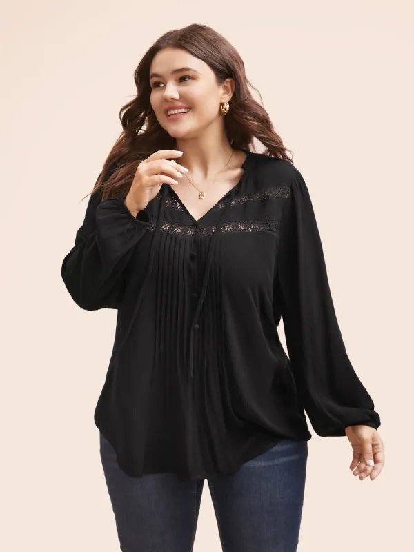 Lace Patchwork Pleated Ruffles Blouse sold by Bloomchic