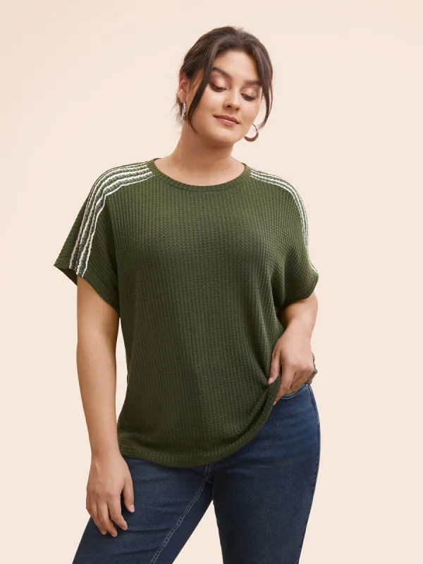 Striped Waffle Knit Patchwork T-shirt sold by Bloomchic