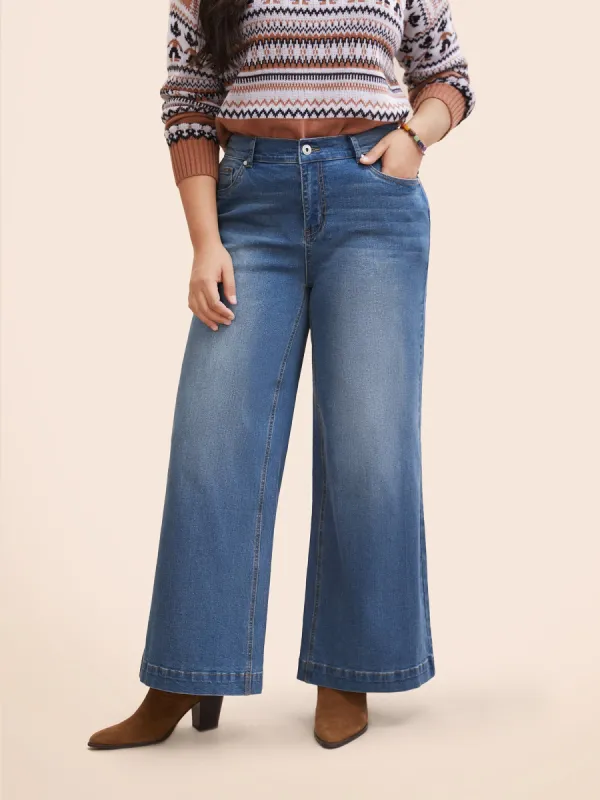 Stretch Denim Wide Leg Cut Jeans sold by Bloomchic