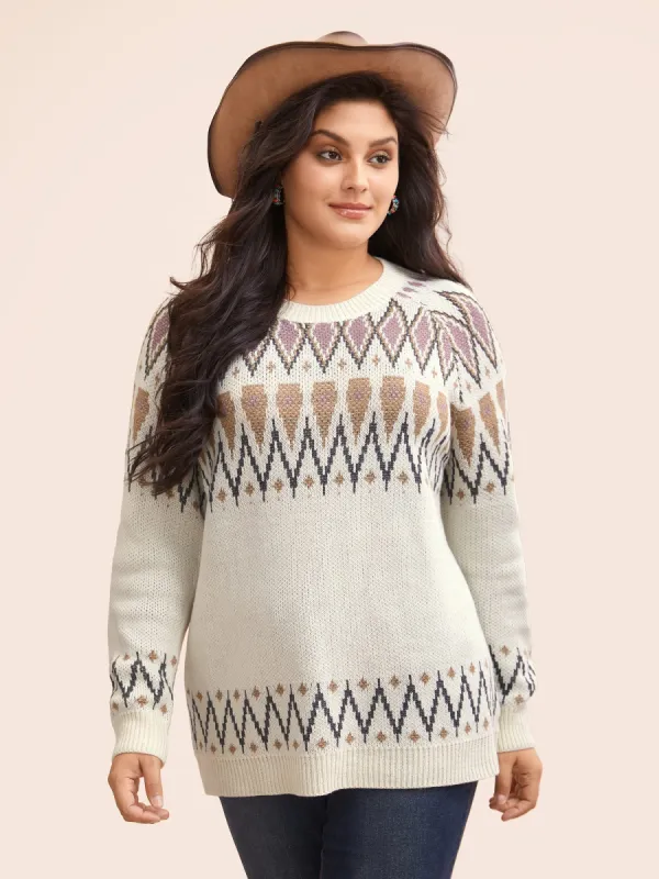 Fair Isle Jacquard Crew Neck Pullover sold by Bloomchic