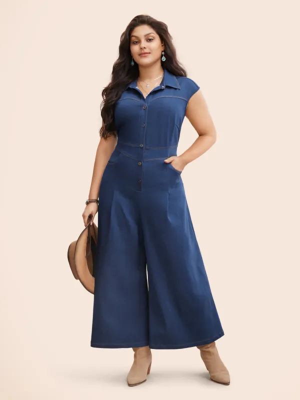 Stretch Denim Seamed Flare Jumpsuit sold by Bloomchic