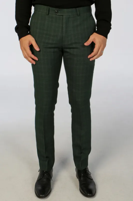 Leo - Men's Green Checked Trousers sold by Tru Clothing