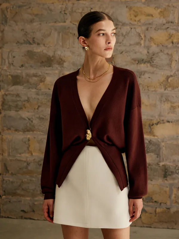 Golden Button Plain Cardigan sold by COMMENSE