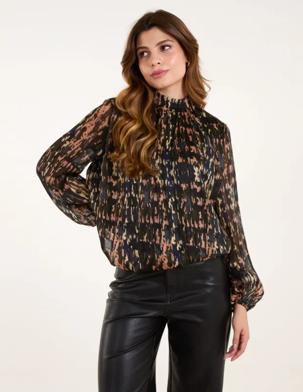 High Neck Abstract Cuff Sleeve Blouse sold by Blue Vanilla